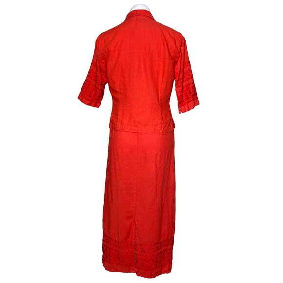 Johnny Was Orange Linen 2-Piece Dress & Jacket Set With Embroidered Details Sz S - Picture 5 of 16